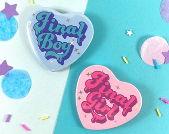 Final Girl/Boy Glitter Heart Pinback Button (52x57mm)