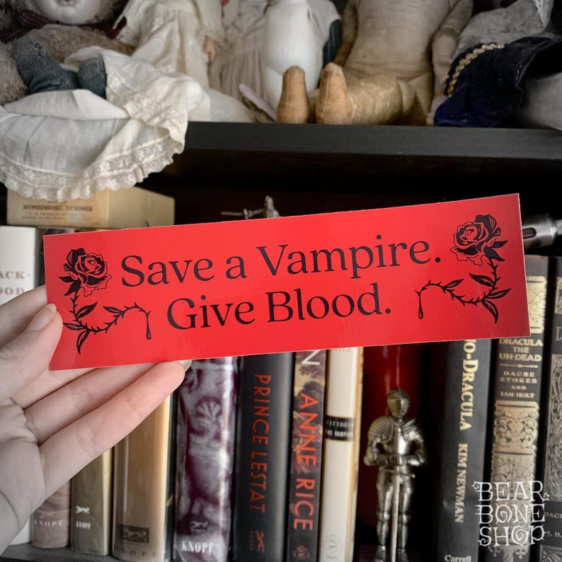 Save a Vampire Bumper Sticker | Weatherproof Goth Car Decal image 1