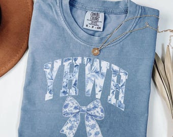 Comfort Colors® Coquette Christian Shirt Toile Bow YHWH Faith Shirt Bible Verse Shirt Womens Christian Gifts Religious Women Gift Jesus