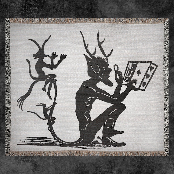 Imp With Cards Woven Blanket - Etsy