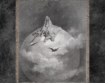 Death And The Raven Woven Blanket, Gustave Dore Blanket