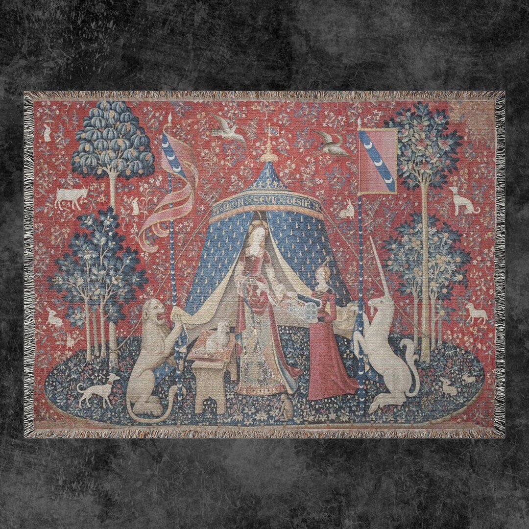 Signare Tapisserie Murale La Dame à La Licorne « À Mon Seul Désir » – 120 X 85 Cm, Reproduction Moyen Âge Élégante, Décoration Historique Chic