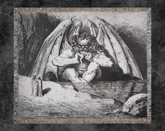 Lucifer in Cocytus by Gustave Doré Woven Blanket
