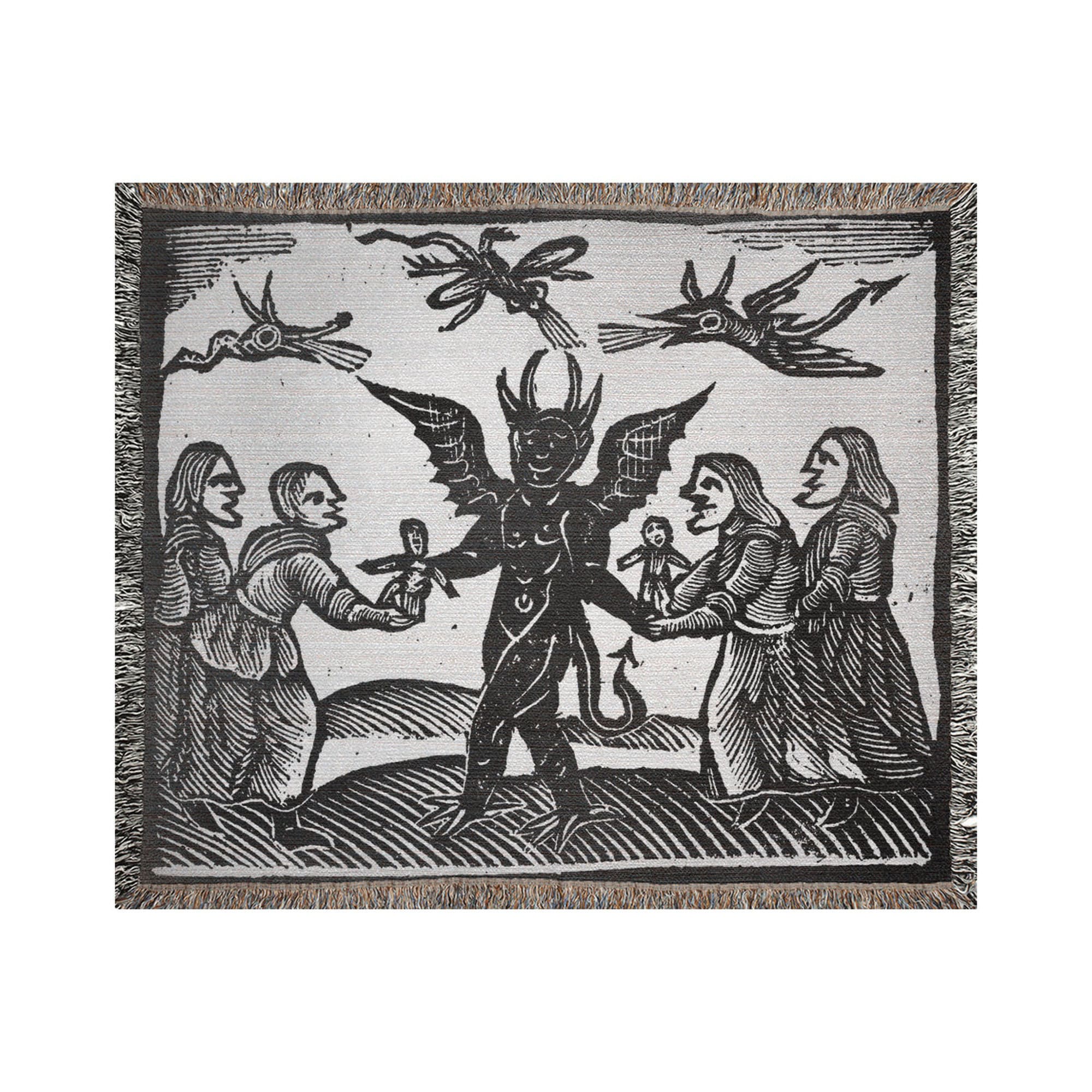 Witches and Demon Woodcut Woven Blanket - Etsy