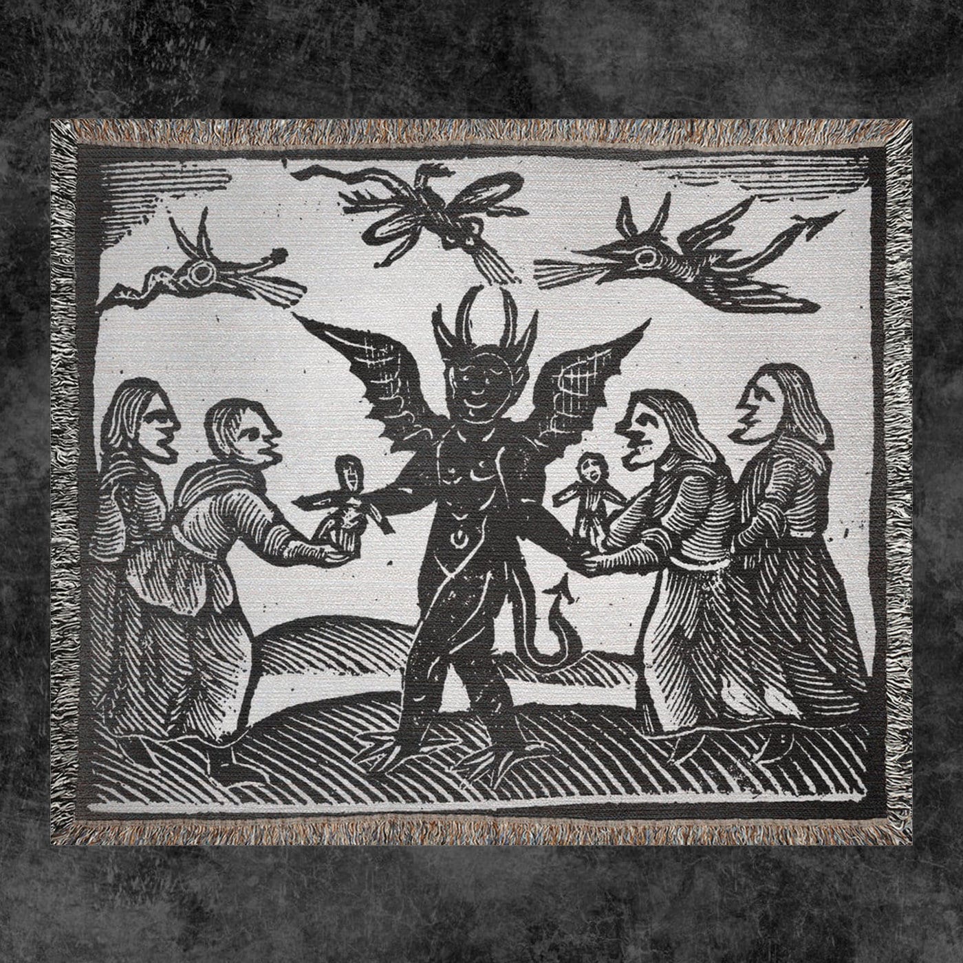 Witches and Demon Woodcut Woven Blanket - Etsy