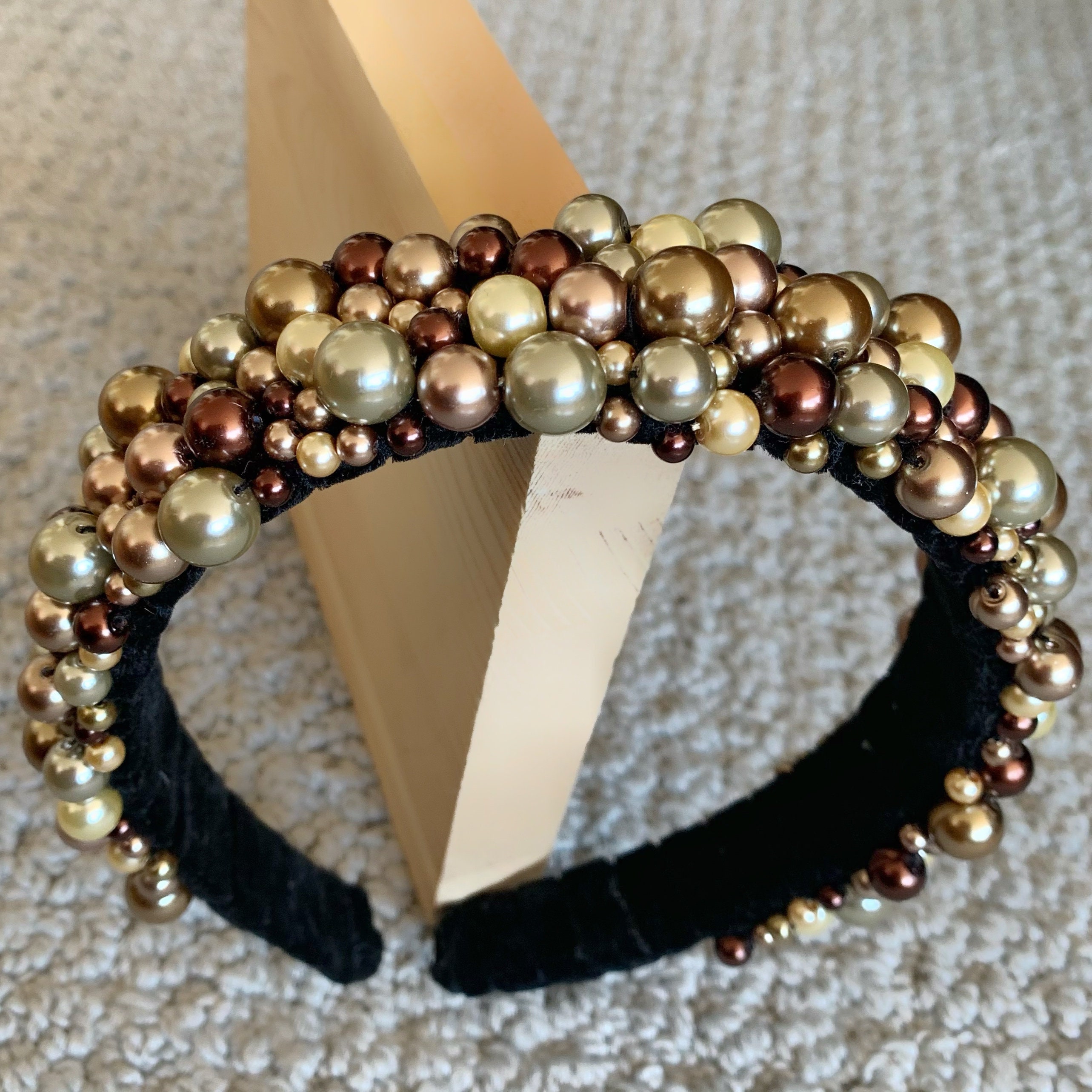 Brown Pearls Velvet Padded Headband Headbands for Women Etsy UK