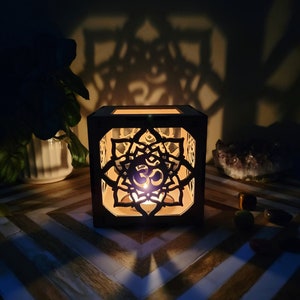 Om shadow lantern, Om tealight holder, Om wooden altar décor, meditation yoga room décor, mindfulness gift ideas
