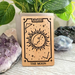 The moon tarot card, wooden engraved tarot card, tarot small gifts