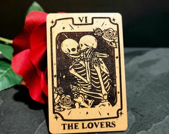Engraved Maple Wood The Lovers Tarot Card, Gothic Gift