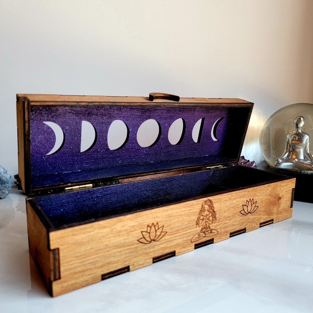 Moon Phases Large Metallic Wood Incense Storage Box