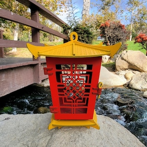 Japanese pagoda lantern, Japanese garden led lantern, wooden Japanese lantern, outdoor Japanese décor, Zen garden lantern, Asian gifts