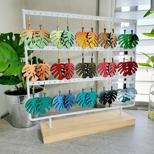 Monstera earrings, monstera dangle earrings, summer earrings, monstera jewelry