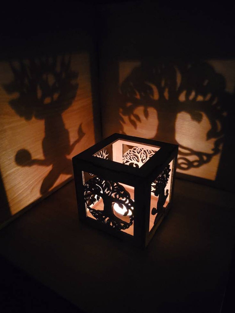 Cernunnos shadow lantern, cernunnos tealight holder, tree of life decor, celtic decor, tree of life gifts image 1