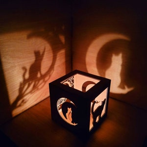 Cat on the moon lantern, cat lantern, cat tealight holder, personalized cat lover gifts