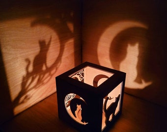 Cat on the moon lantern, cat lantern, cat tealight holder, personalized cat lover gifts