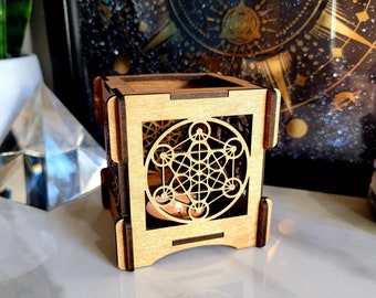 Metatron&#39;s cube lantern, Metatron tealight holder, wooden lantern, meditation gifts