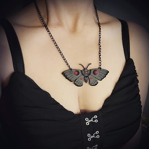 Moth necklace, gothic necklace, wooden necklace, gothic gifts