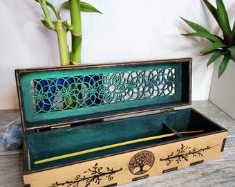 Incense box burner, Wooden incense holder, Mandala incense box, Tree of life gifts.