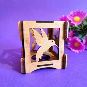 Hummingbird wooden lantern, hummingbird tealight holder, hummingbird gifts