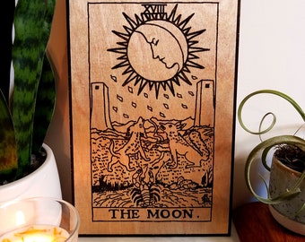 Carta de tarot lunar grabada, decoración de pared de tarot, decoración de altar de tarot, regalos de tarot