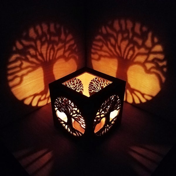 Tree of life shadow lantern, tree of life wooden decor, tree of life gifts, tree of life tealight holder