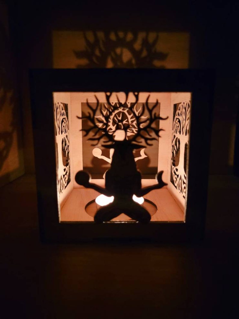 Cernunnos shadow lantern, cernunnos tealight holder, tree of life decor, celtic decor, tree of life gifts image 5