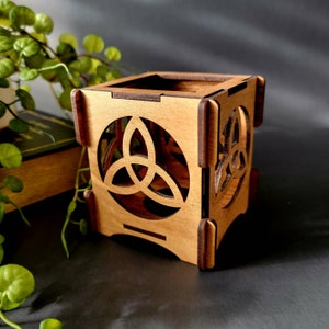 Trinity knot tealight holder, trinity knot lantern, triquetra wooden decor, celtic altar gifts