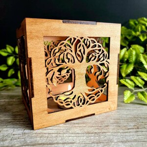 Cernunnos shadow lantern, cernunnos tealight holder, tree of life decor, celtic decor, tree of life gifts image 3