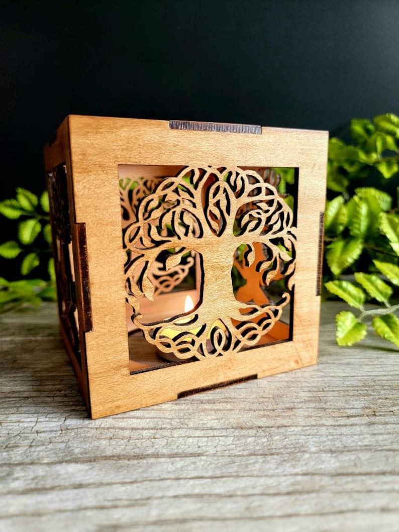 Cernunnos shadow lantern, cernunnos tealight holder, tree of life decor, celtic decor, tree of life gifts image 3