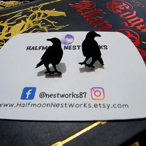 Raven stud earrings, wooden raven studs, crow studs, black bird stud earrings, raven lover gifts