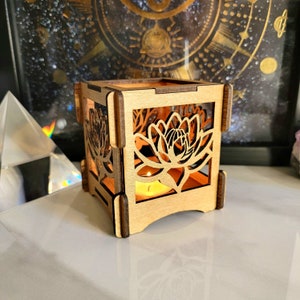 Lotus flower lantern, lotus flower decor, wooden tealight holder, meditation gifts
