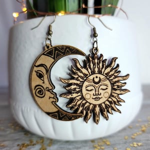Sun and moon earrings, celestial dangle earrings, sun and moon boho style earrings, sun and moon lover gifts