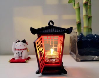 Mini pagoda lantern, mini Japanese wooden lantern, mini pagoda led ornament, small Japanese home decor, Japanese gift ideas.