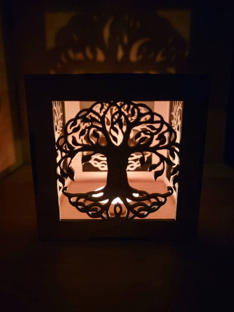 Cernunnos shadow lantern, cernunnos tealight holder, tree of life decor, celtic decor, tree of life gifts image 7