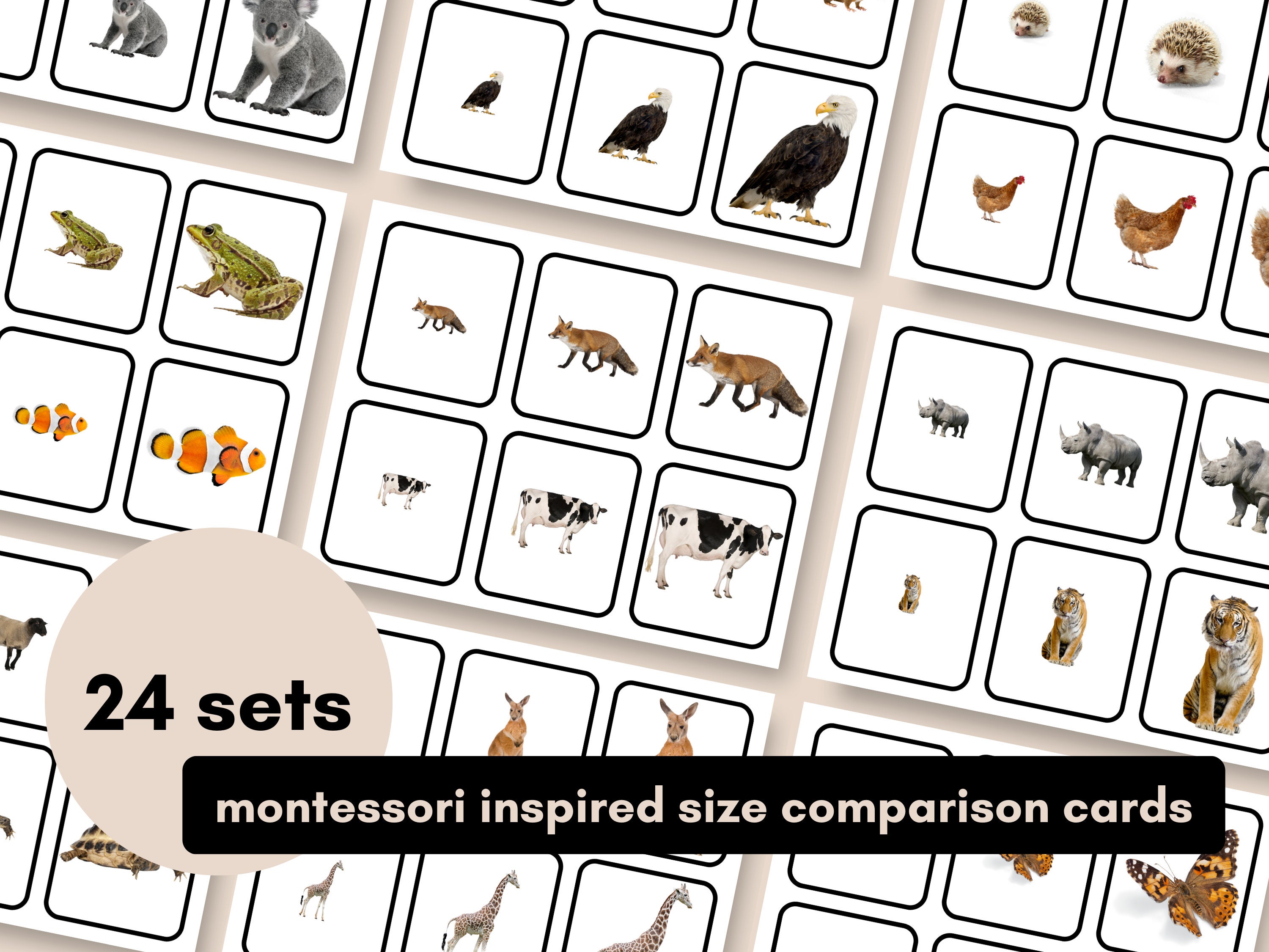 Montessori-inspired Size Comparison Cards, Animal Size Cards, Toddler