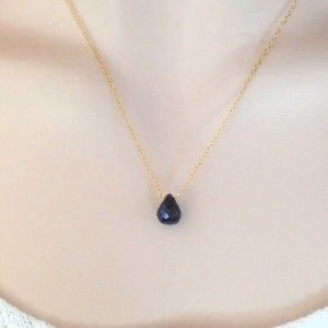 Blue Sapphire Teardrop Necklace, Dainty Sapphire Necklace, Blue Water Drop Necklace, Something Blue, Gift for Her, September Birthstone