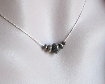 Five Dainty Navajo Style Cor Saucer Pearls Necklace, 925 Sterling Silver Minimal Jewelry, Unique Gift