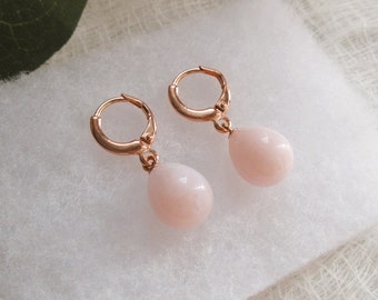 Pretty Natural Pink Peruvian Opal Hoop Earrings, Teardrop Pink Opal Earrings, 18k Gold, 18k Rose Gold, 925 Sterling Silver Earrings, October