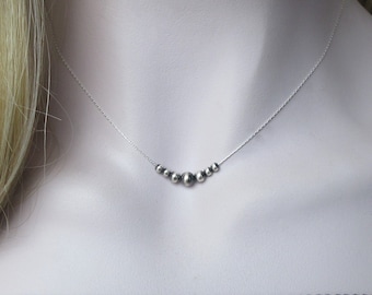 Dainty Sterling Silver Navajo Style Pearls Necklace, Minimalist Jewelry