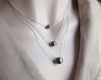 Sterling Silver Navajo Style Pearl Necklace, Minimalist Jewelry