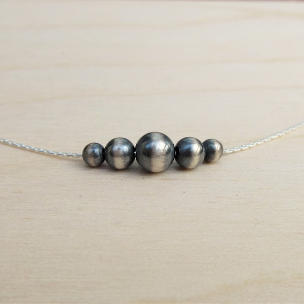 Five Tiny Navajo Pearl Necklace, 925 Sterling Silver Minimal Jewelry, Unique Gift