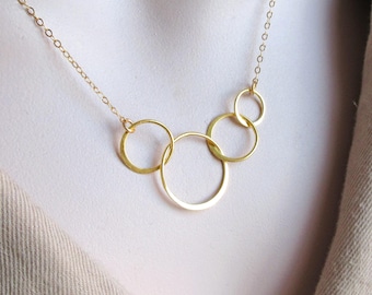 4 interlocking rings necklace, 4 circles necklace, 4 rings 18K gold rose gold sterling silver necklace, 40th Birthday, 40th Anniversary