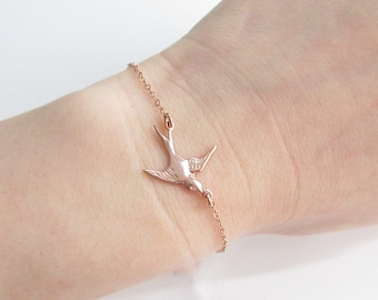 Tiny Sterling Silver Swallow Bracelet , 18k Gold, Rose Gold, Sterling Silver Bracelet, Joy and Happiness Bird Bracelet