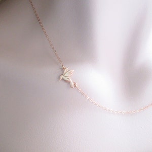 Tiny SideWay Sterling Silver Hummingbird Necklace, 18k Gold, Rose Gold Necklace, Joy and Happiness Necklace, Bird Necklace