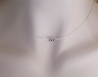 Tiny Dainty Three Navajo Pearl Necklace, 925 Sterling Silver Minimal Jewelry, Unique Gift
