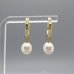 Real AAAA Lustrous Pearl Hoop Earrings in 1/20 14K Gold Filled, 2 in 1, Detachable
