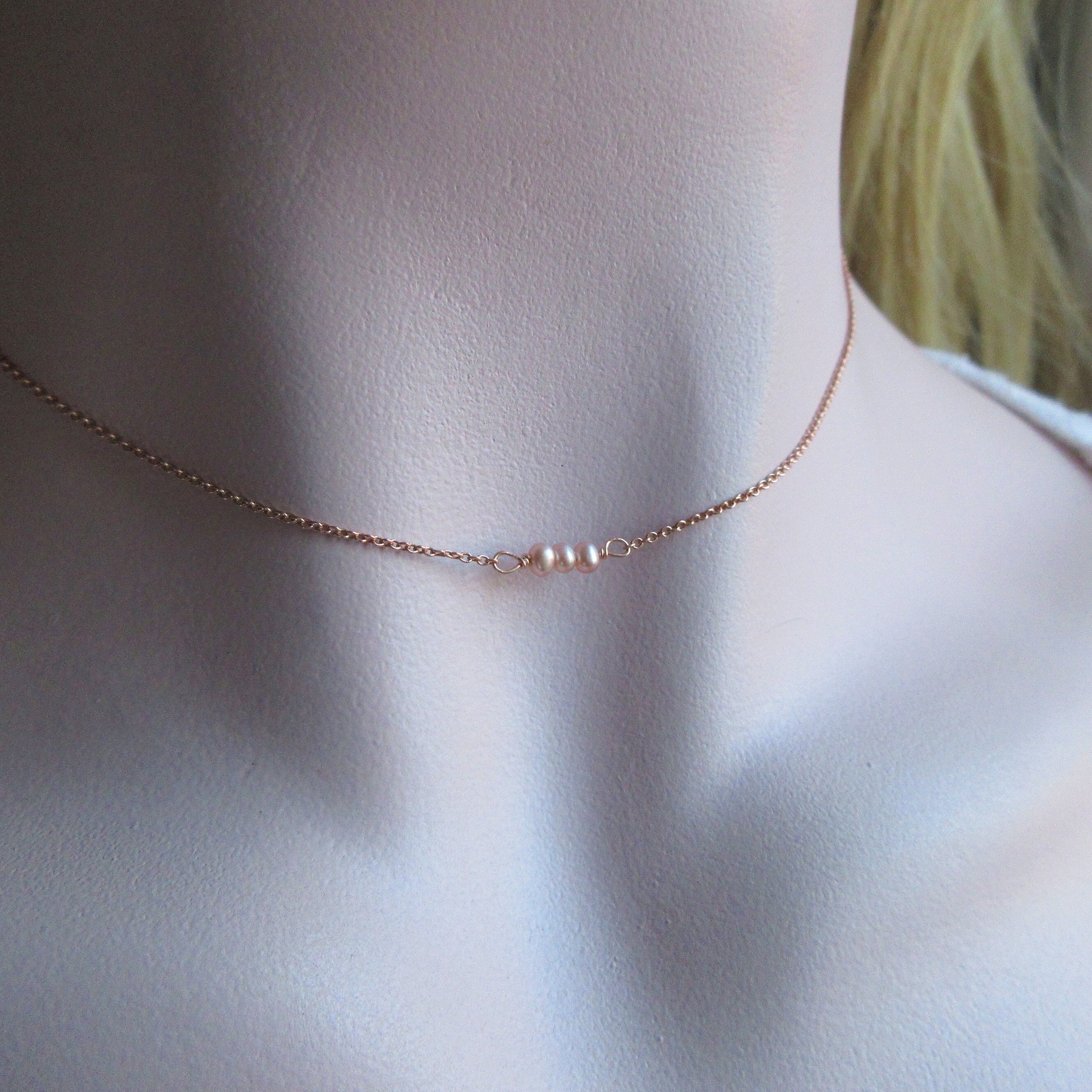 Ljckyzx Dainty Pearl Necklaces For Women 14K Gold Plated 3 Pearl