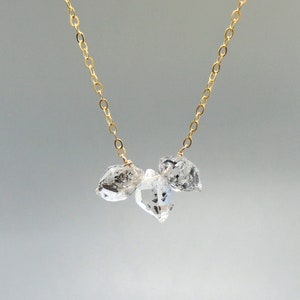 Colar de diamantes Herkimer, presente para ela, colar de diamantes Herkimer com ponta dupla, pedra do mês de abril