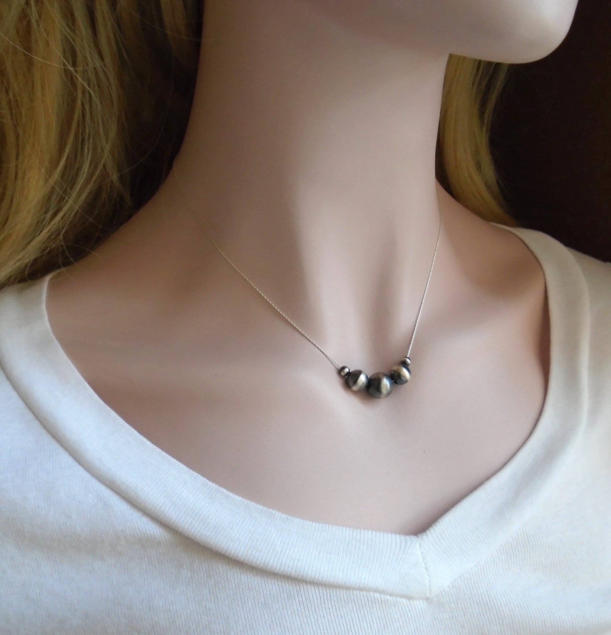 Five Navajo Pearl Necklace, 925 Sterling Silver Minimal Jewelry, Unique Gift