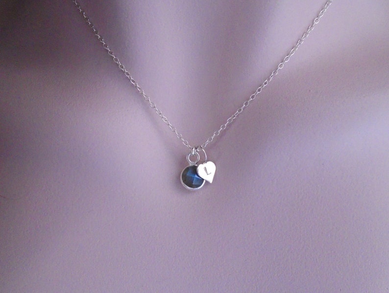 Gift for Her Sterling Silver 14K Gold Dainty Necklace Personalized Tiny Birthstone and Small Heart with Initial Necklace